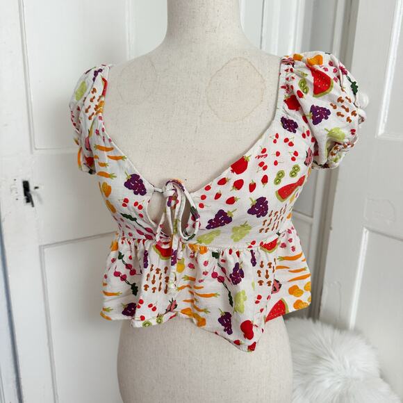 Lisa Says Gah Farmer's Market Babydoll Peplum Top Size Small - Picture 2 of 4